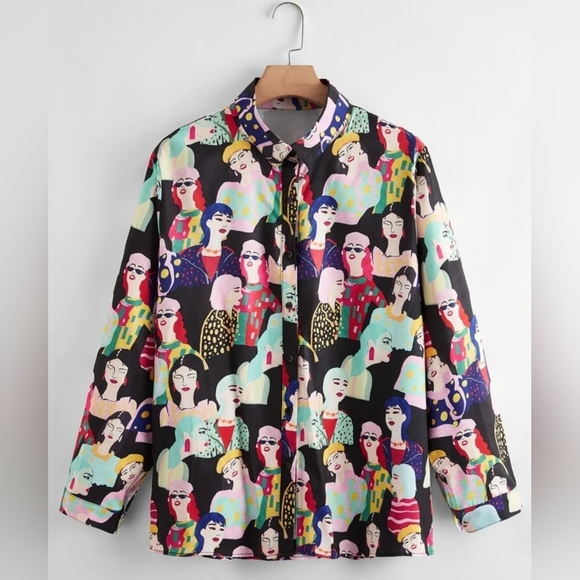 Fun Colorful Women's Shirt with Artistic Print - Picture 1 of 5